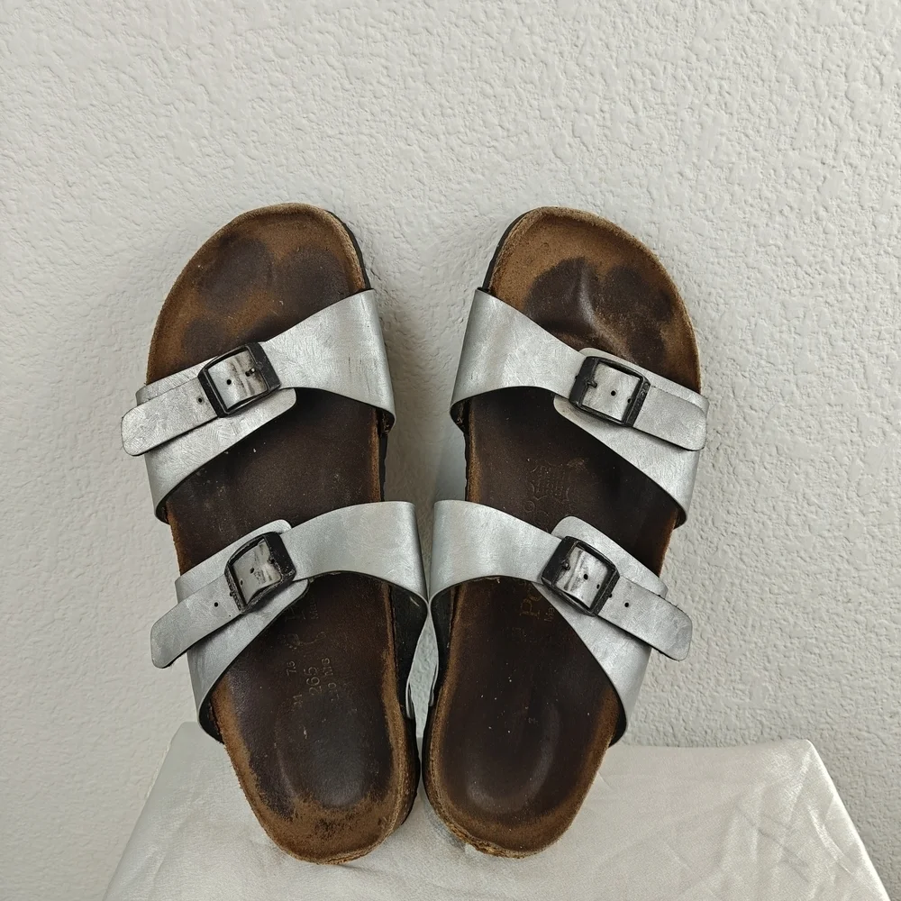 Birkenstock Silver Sandals Papillio Sydney Size 10 Women's Narrow - Picture 8 of 12